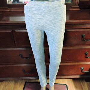 White & Gray Polyester Spandex Leggings with Pockets